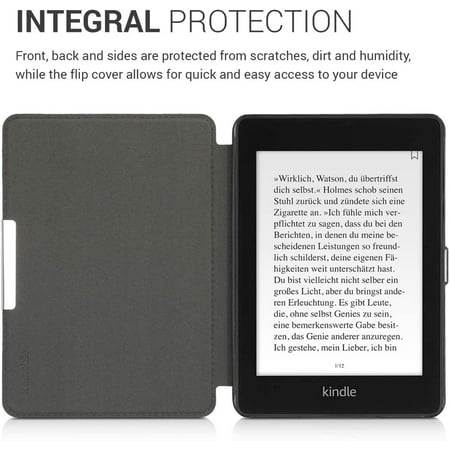 kwmobile Case for Kindle Paperwhite 10. Gen - 2018 PU Nubuck Leather Protective e-Reader Flip Case Cover Waves Grey